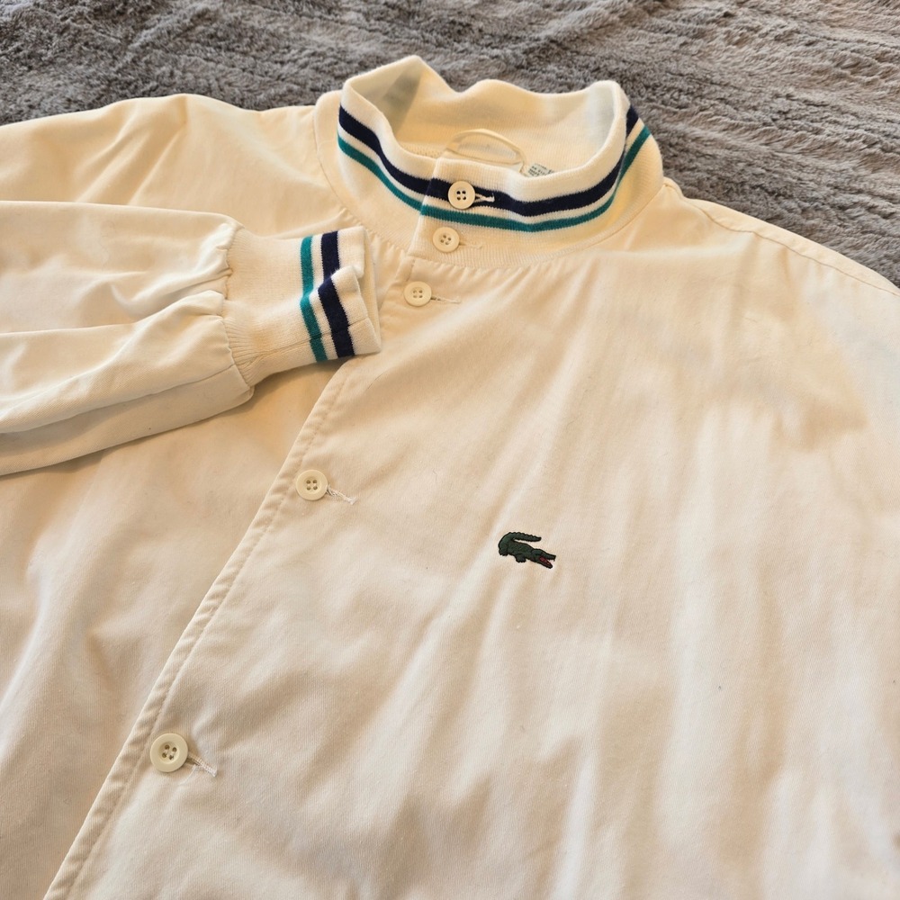 Vintage Izod Lacoste Harrington Bomber Jacket Mens XL White Striped Trim RN21008